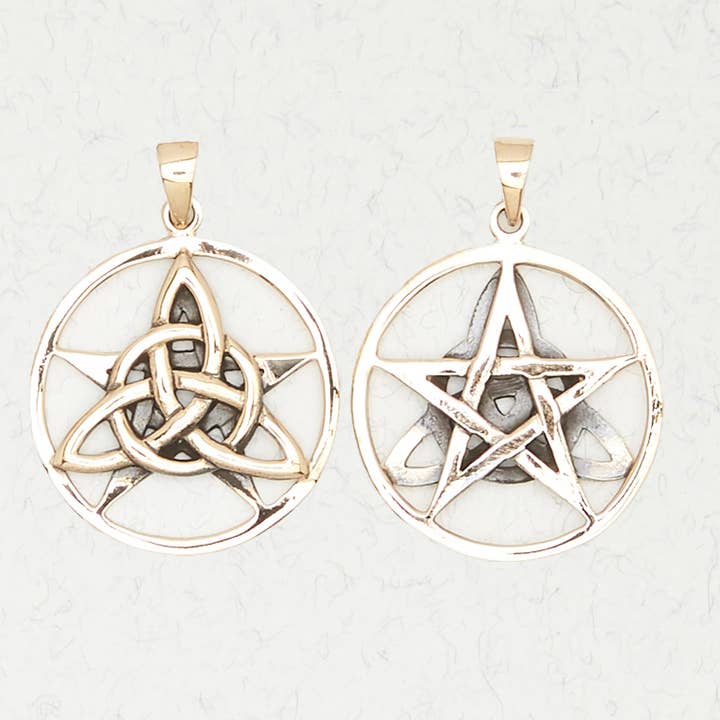 Bronze Pendant - Trinity Knot & Pentacle- Double Sided for wholesale by Nirvana LLC