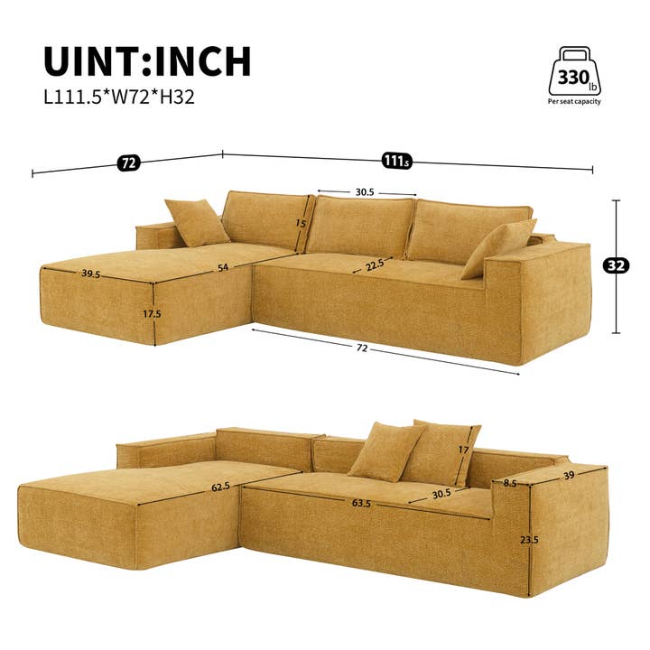 Yellow Minimalist Modular Chenille Sectional Sofa Bed for wholesale on Faire