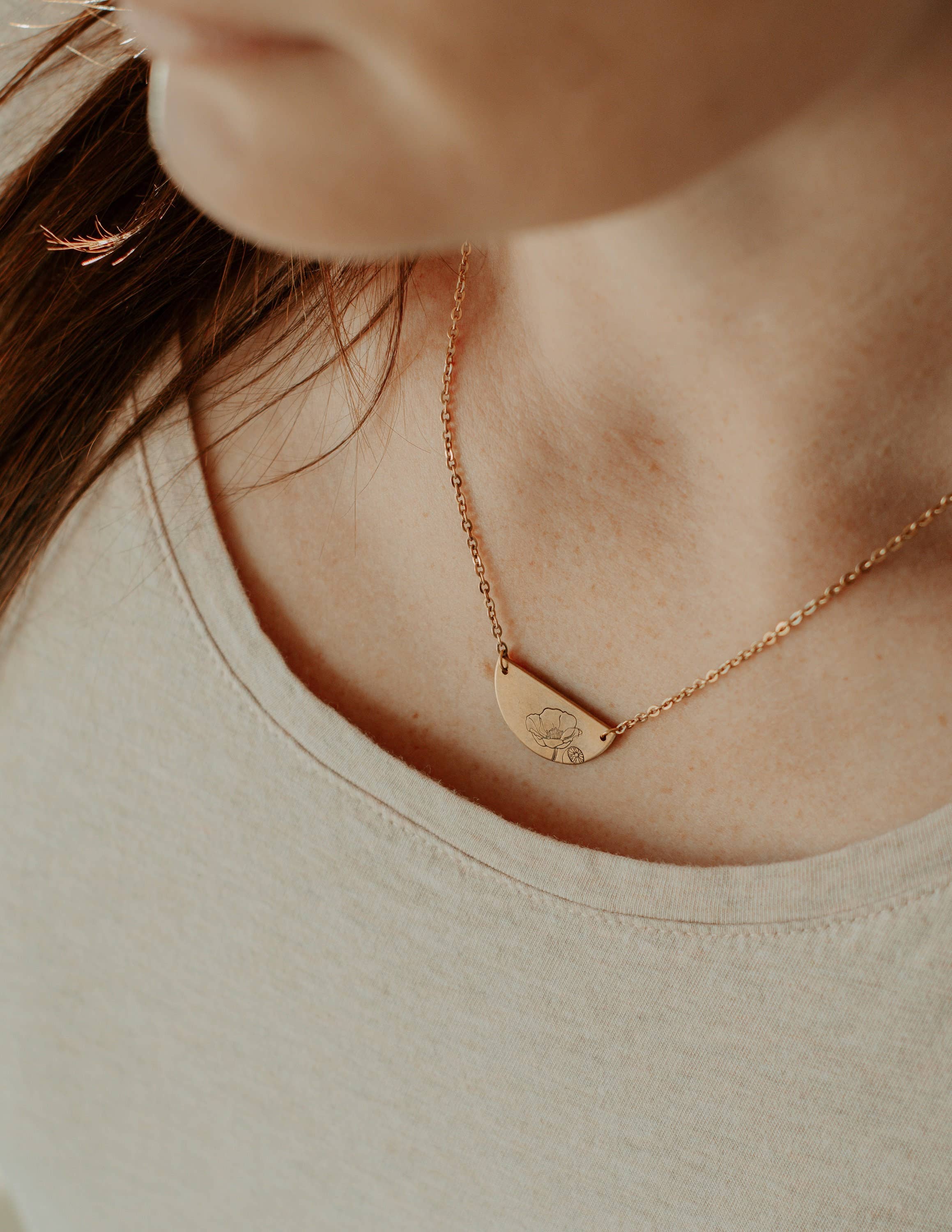 JOY IN THE MORNING - Wholesale Pendant/Charm Necklace - Sunrise Mountain Botanical Semi-Circle Necklace4