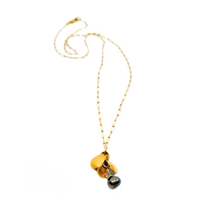 Peacock Freshwater Pearl + Faceted Labradorite Petal Necklace for wholesale by TRACI MOYO DESIGNS