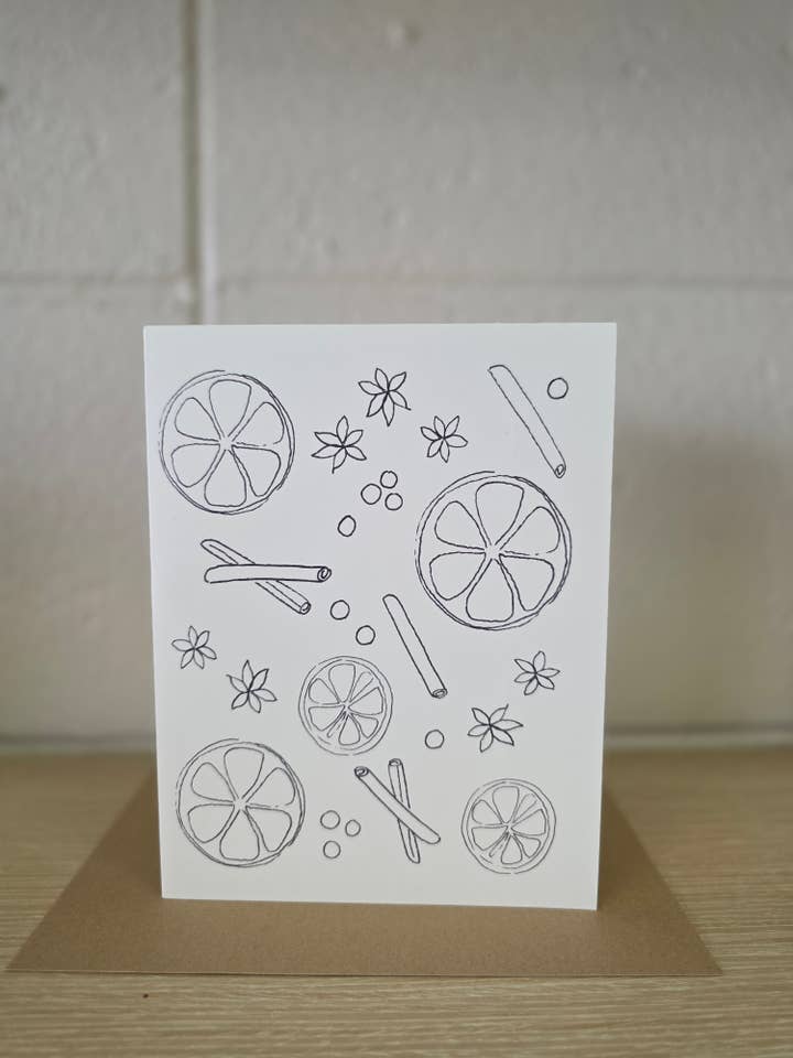 Oranges and Spice Outline Greeting Card for wholesale by Covered With Art
