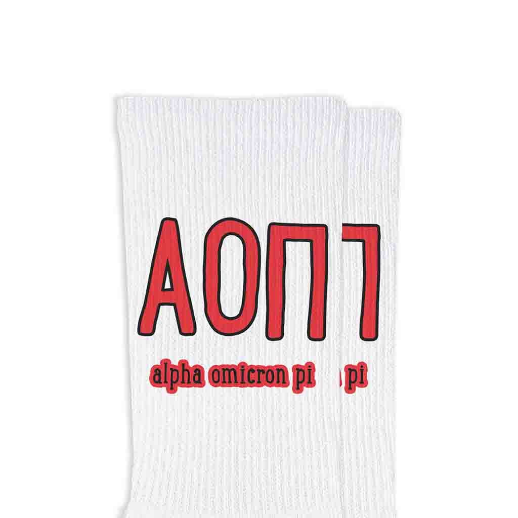 White Sorority Crew Socks with Name and Letters in Sorority Colors for wholesale on Faire4