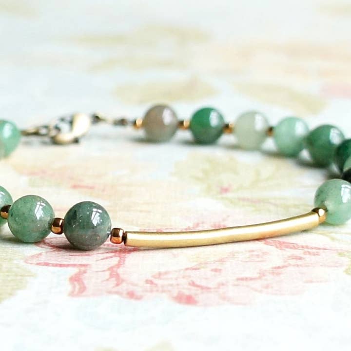 Sentimento - Wholesale Beaded Bracelet - Aventurine And Bronze Bar Bracelet