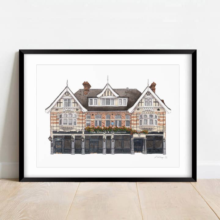 Dulwich Village - The Crown and Greyhound Pub - Stampa giclée per la vendita all'ingrosso da parte di Ana Gallego Illustrations