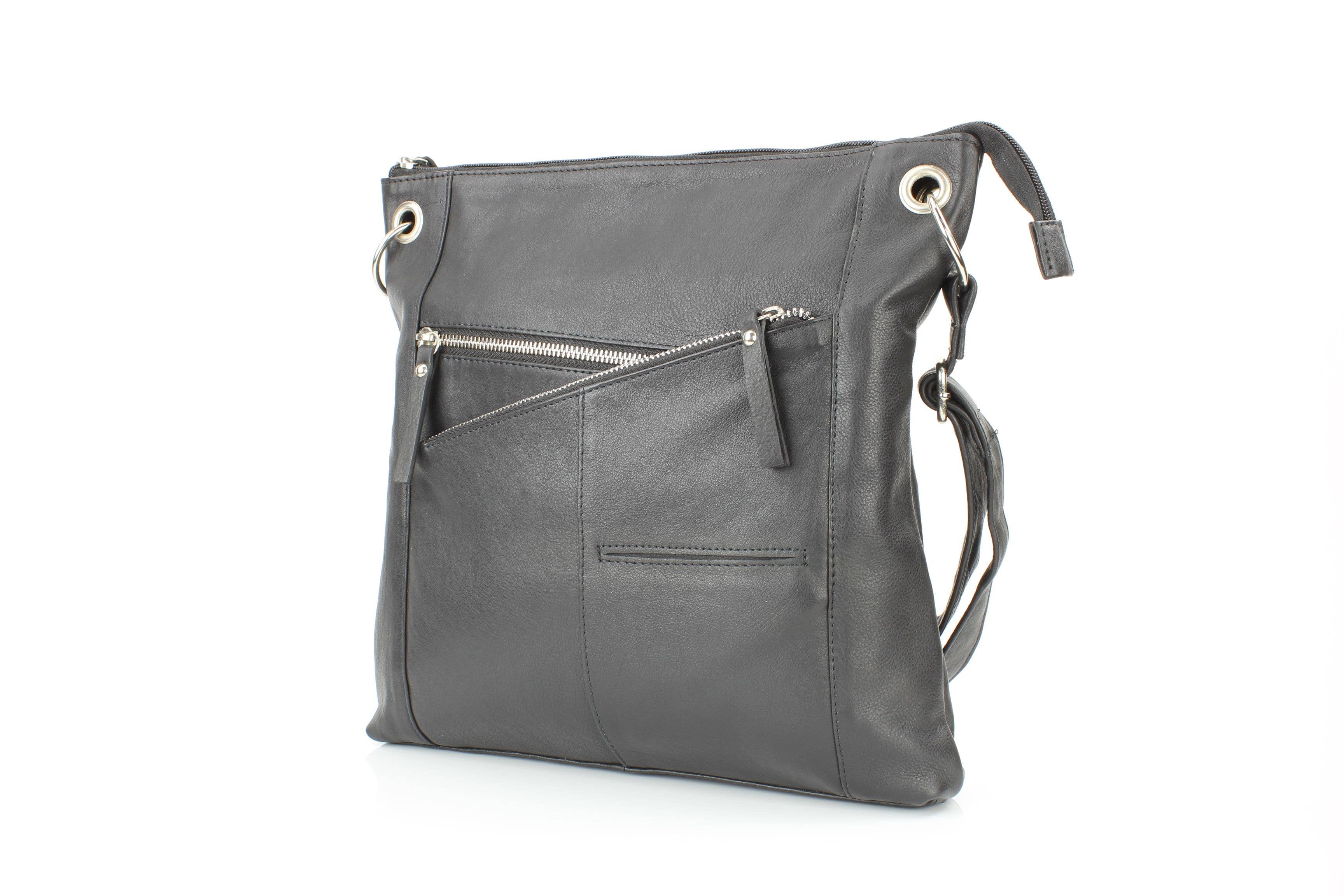 Leather Impressions Inc - Vendita all'ingrosso Borsa a tracolla - Donna - Borsa a tracolla in pelle Raleigh con cerniere diagonali RB 1583