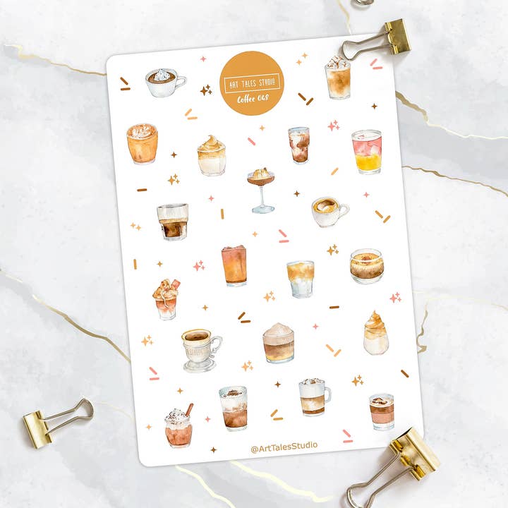 Kaffee-Aufkleber-Blatt, Kaffeetassen-Aufkleber, Planer-Aufkleber, Bullet Journal Aufkleber, Kaffee zum Mitnehmen, kalter Kaffee, Bujo-Aufkleber, für den Großhandel von Art Tales Studio