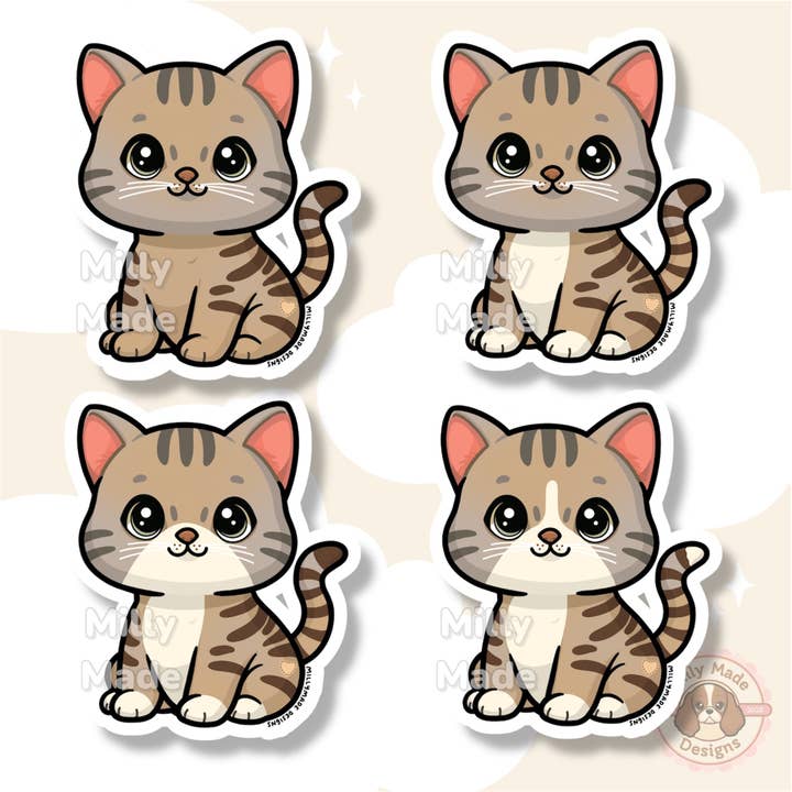 Bruine Grijze Korthaar Cyperse Kat Sticker | Schattige Cartoon Vinyl Decal | Duurzaam | Voor Laptops, Dagboeken | Cadeau voor Kattenliefhebbers voor wholesale door Milly Made Designs