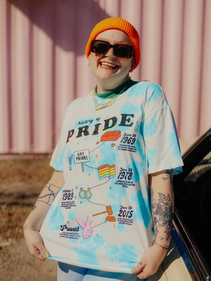 The Peach Fuzz - Wholesale Screen Printed T-Shirt - Unisex - History Of Pride Tie Dye Shirt