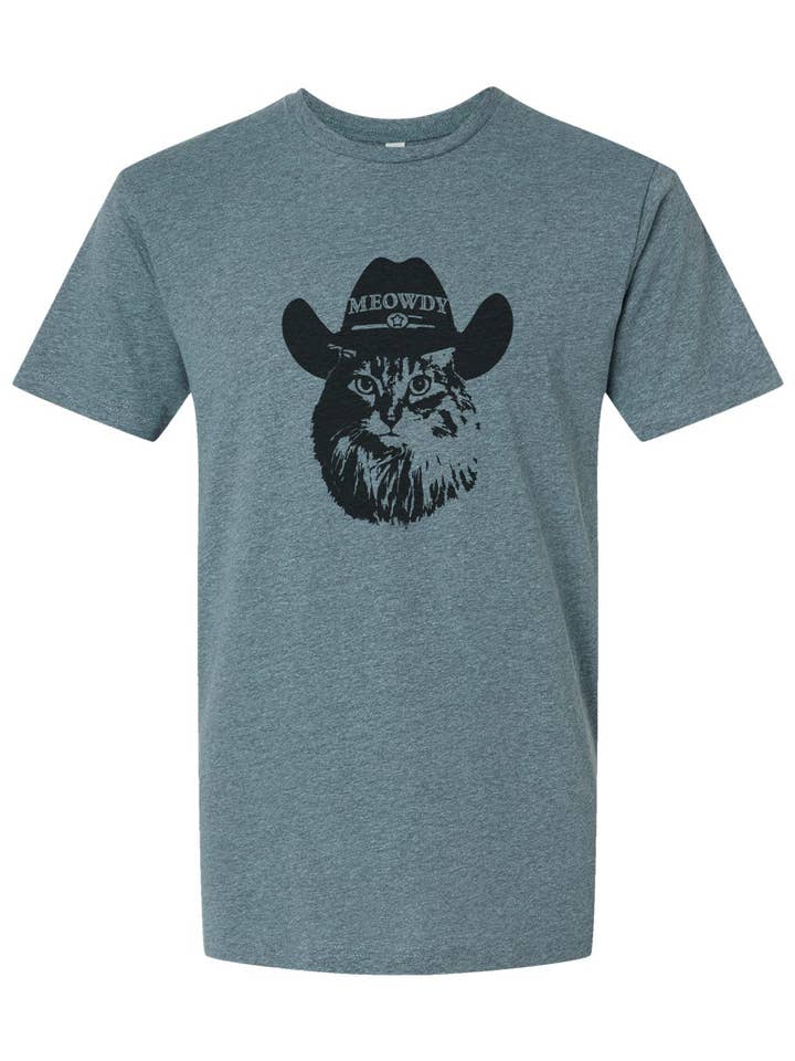 Made of Mountains - Wholesale Screen Printed T-Shirt - Unisex - Meowdy Western Cat Adult Tee