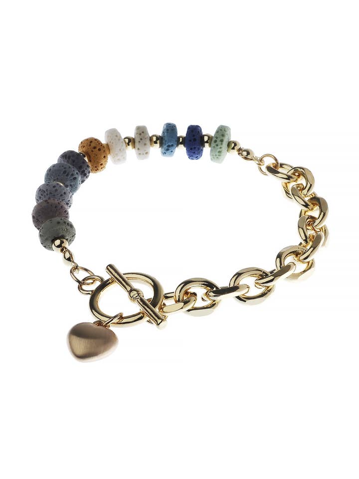 Braccialetto con ciondolo a cuore dorato per la vendita all'ingrosso da parte di Oceanic Jewellers - Majique London