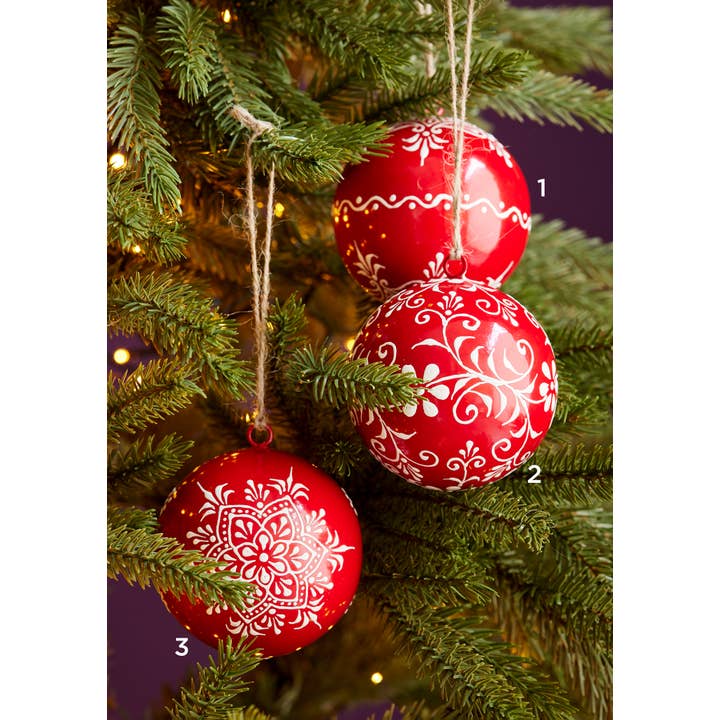 Namaste – wholesale Ornament set – Red large bauble decoration, handpainted iron