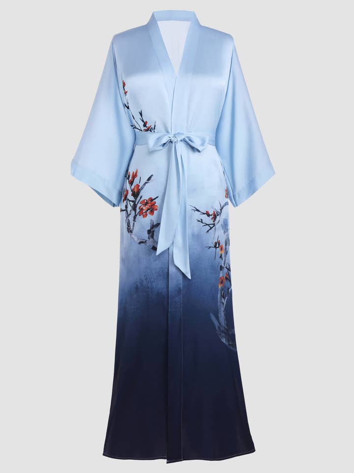 Gradient Watercolor Floral Kimono Robe for wholesale by BABEYOND