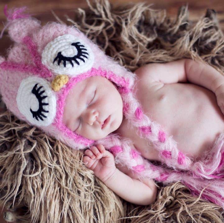 The Daisy Baby LLC - Wholesale Newborn/Knit Hat - Baby - Purple Owl Crocheted Handmade Heirloom Cute Baby Gift Hat