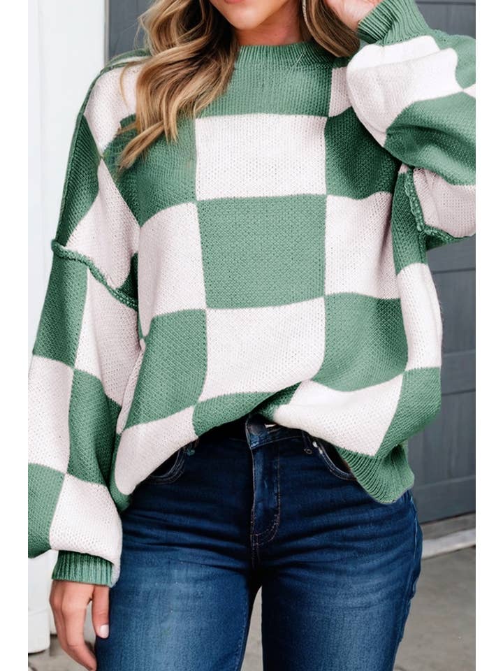 LA Society - Vente Pull en maille – femme - Pull à manches bishop à carreaux LAS (S-XL)3