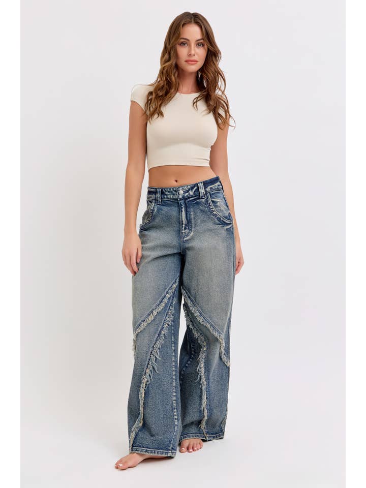 Cello Jeans - Wholesale Jeans - Women's - WV19524SK-T Skater Jean with Bohemian Raw Edge Details Tint