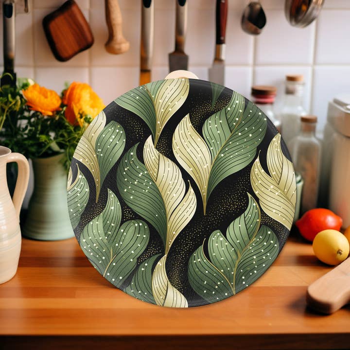 Fernville Creations - Wholesale Cutting Board - Abstract Leaves, Tempered Glass, Charcuterie Board7