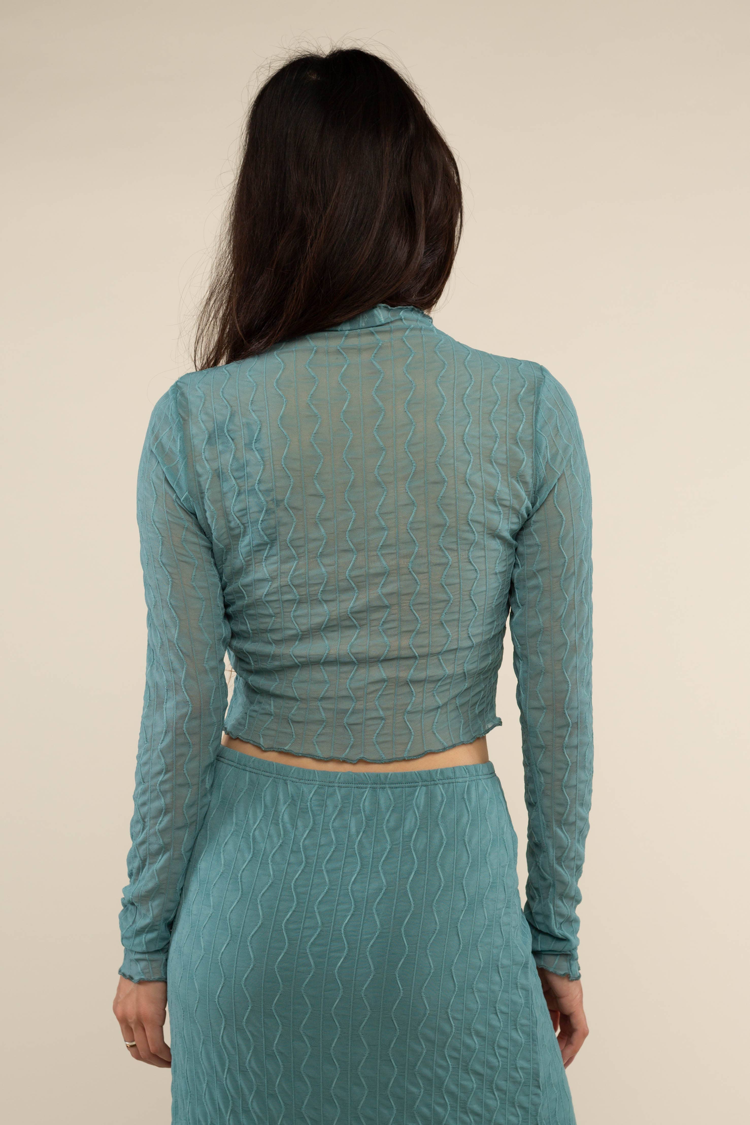 NLT - Vendita all'ingrosso Camicetta - Donna - Top in rete jacquard Abra | Manica lunga a strati ondulati4