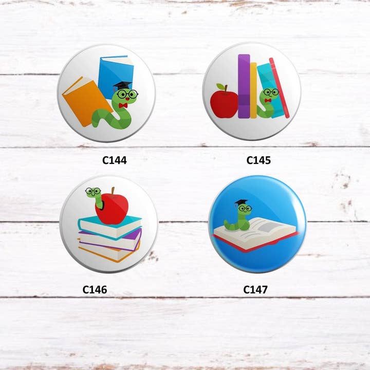 Exchangeable Badge Button Book Worms for wholesale by Exchangeables Badge Reels