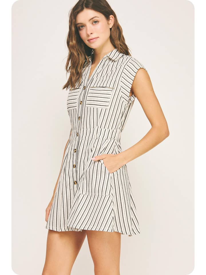 Strut & Bolt - Wholesale Dress - Women's - Top-Stitch Sleeveless Stripe Cotton Mini Dress17