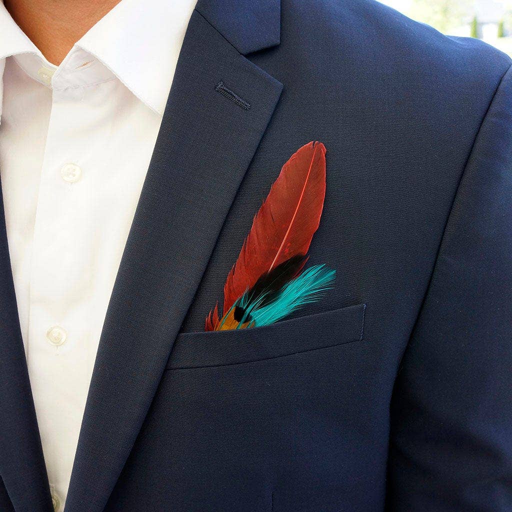 Zucker Feather Products – Acessório de chapéu - Mulher por atacado – Aguarnições do chapéu Phaasant Hackle Feather - Dark Aqua- Vermelho Tango2