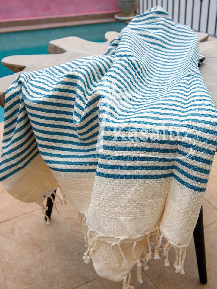 Fouta Atlántico Petrol blå honningkage 100% bomuld for engroshandel hos KASALUZ