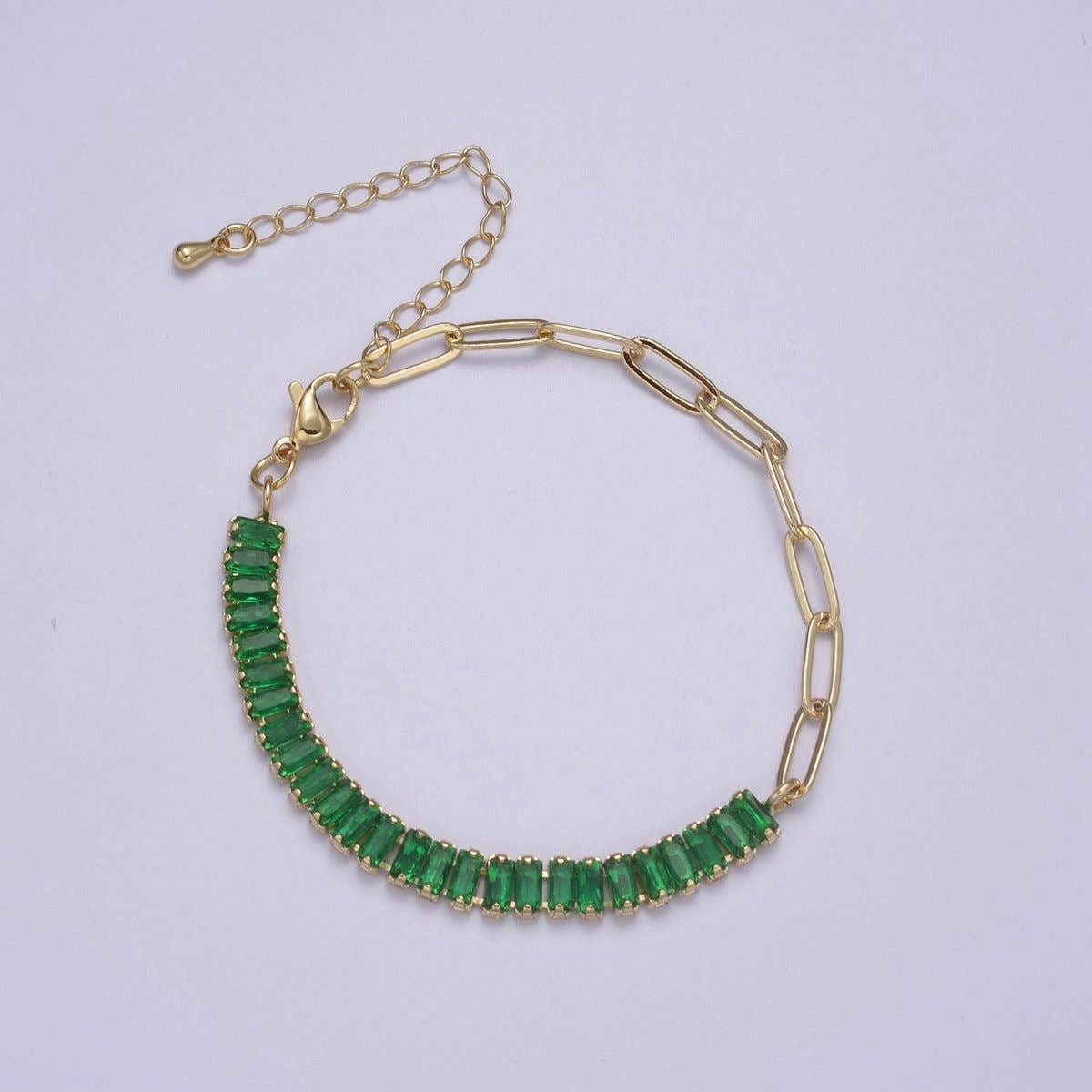 Aim Eternal - Venta al por mayor Pulseras de tenis - Pulsera delicada de media baguette y medio clip de papel, chapada en oro, pulsera de tenis, pulsera de fusión de circonita cúbica | Precios de liquidación de WA-839 a WA-8525