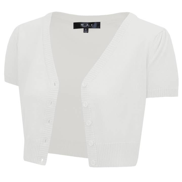 Mak - Vente Cardigan – femme - Cardigan boléro court à manches courtes bouffantes et col en V HB213759
