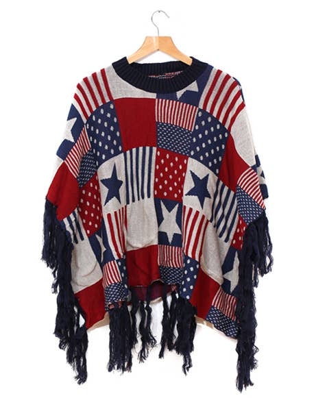 Shine Mark Accessories – Poncho - Mulher por atacado – Poncho de xadrez estrelado com franjas1