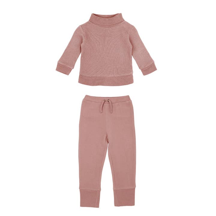 Mauve | Kids' Organic Pique Mock-Neck Sweater & Jogger Set for wholesale by L'ovedbaby