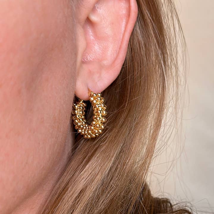 GoldFi - Wholesale Hoop Earrings - 18k Gold Filled Beaded Cluster Hoop Earrings