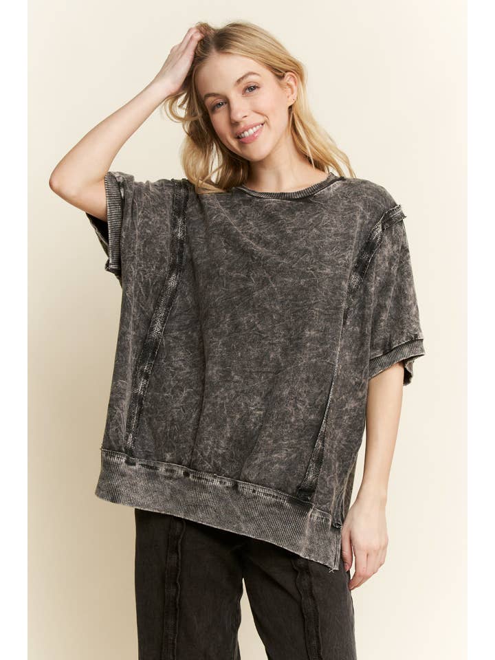 J.Her - Wholesale Tunic - Women's - Mineral Washed Exposed Seam HALFsleeve top HT5606
