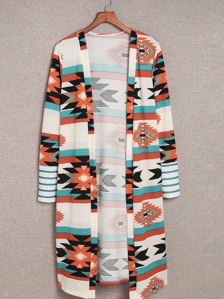 Flerfarvet Flerfarvet geometrisk farveblok Åben front lang cardigan for engroshandel på Faire