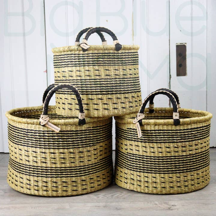 Big Blue Moma - Wholesale Laundry Basket - Short Laundry Basket - Stripes & Dashes