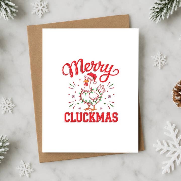 Merry Cluckmas Funny Chicken Christmas Card – Hilarious Holi for wholesale by North Star Rustics Greetings