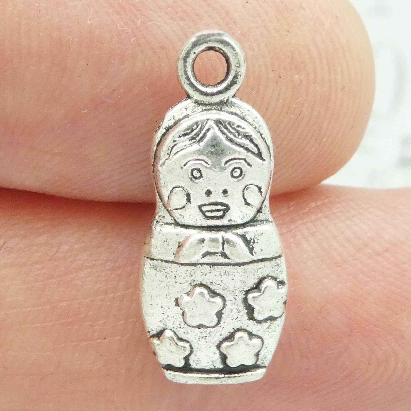 Treasure Island - Wholesale Individual Charm/Pendant - 6 Silver Russian Doll Charm Pendant by TIJC SP04213