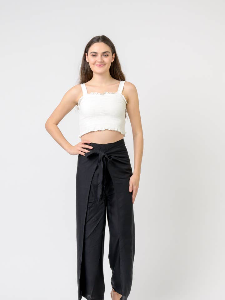 Rhea Plain Rayon Wrap Pants, Solid Tie Closure Pants for wholesale by Rhea