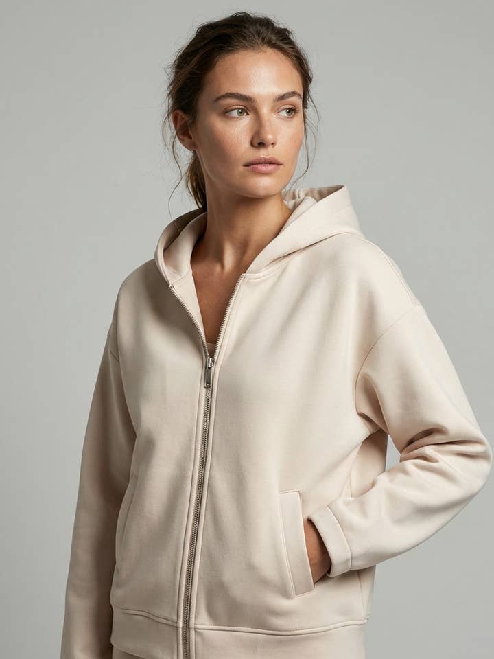 Sudadera con Capucha con Cremallera Jaspeada Elástica Bolsillos Descosidos para venta al por mayor de L'Emotion