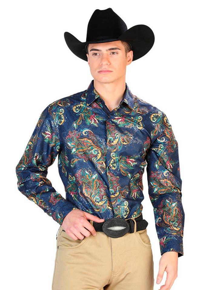 Blue Multicolor Casual Long Sleeve Shirt for wholesale by Conejo Western Wear