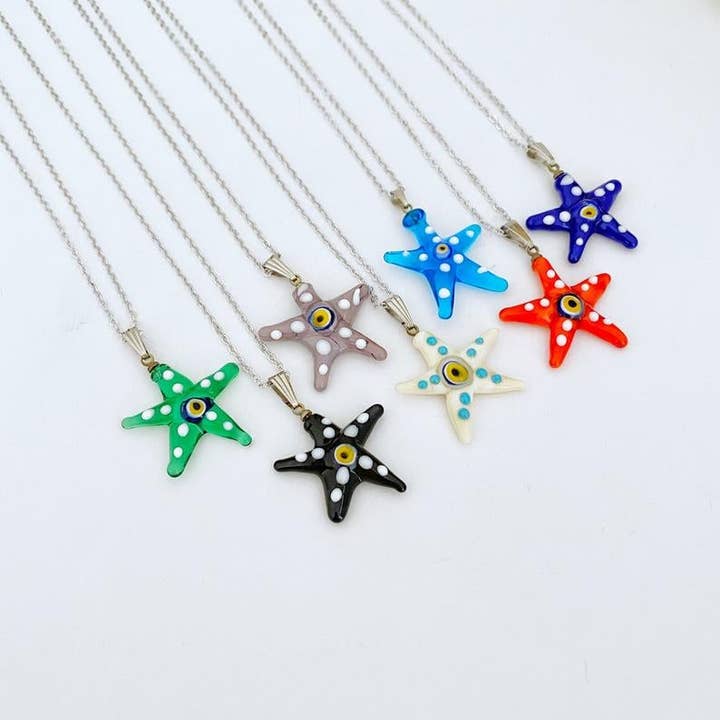 Evileyefavor – Engroshandel Halskæde med vedhæng – Murano Evil Eye Halskæde, Håndlavet Glas Starfish Vedhæng, Evil Eye Smykker