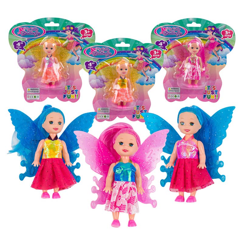 Deluxe Import Trading - Vente Poupée – enfant - Poupée Fée avec Ailes - 4'' - 3 Assortiments0