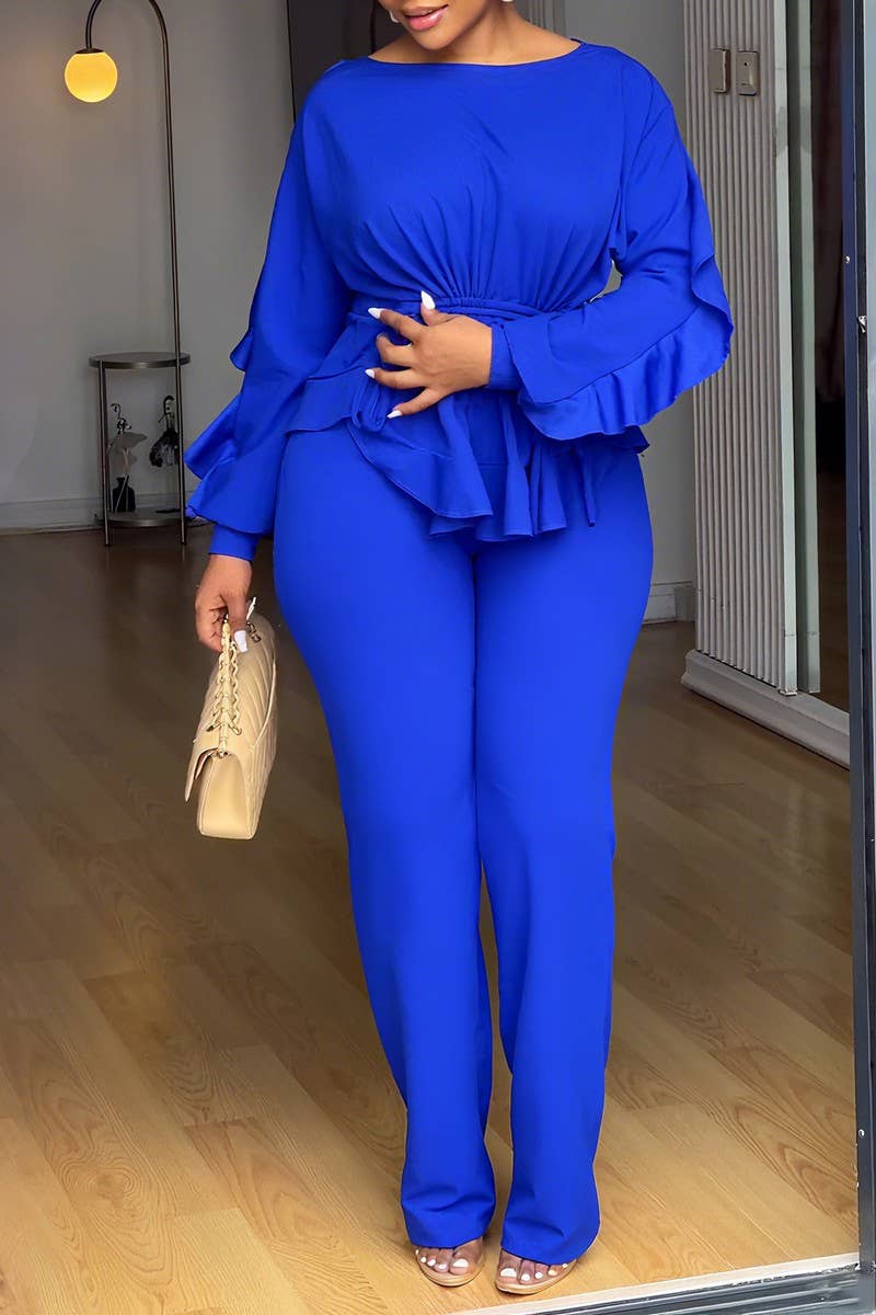 NINEXIS - Wholesale Top & Pant Set (NOT Loungewear) - Women's - CWSTB00491_2025 ELEGANT RUFFLE DRAWSTRING TOP AND PANTS SET6