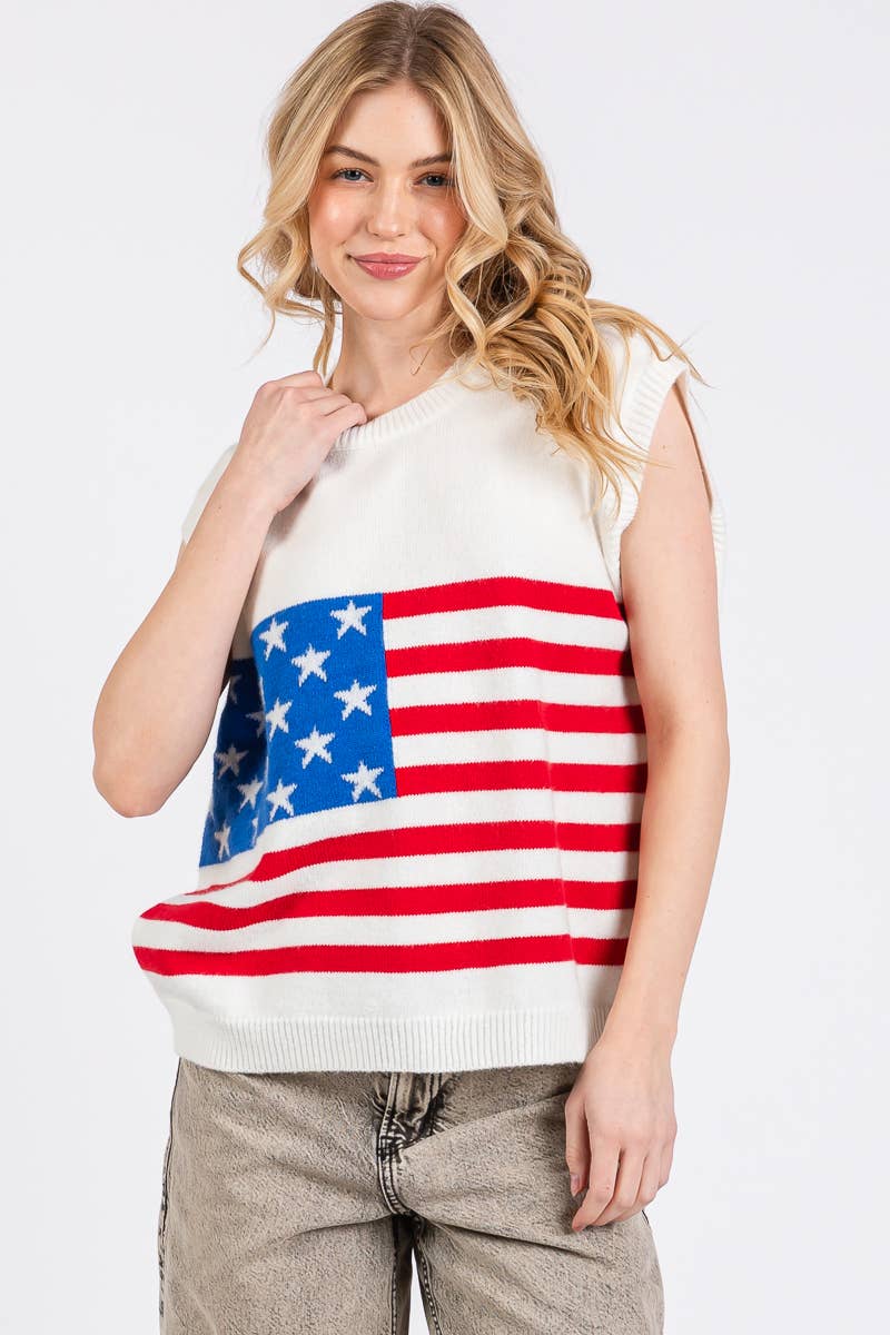 Sewn and Seen - Vendita all'ingrosso Maglione smanicato - Donna - GILET CON BANDIERA AMERICANA DEL 4 LUGLIO18