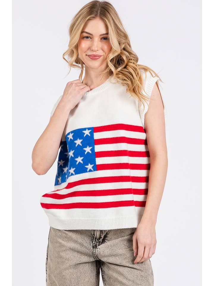 Sewn and Seen – Großhandel Pullunder – Damen – AMERIKANISCHE FLAGGE PULLOVERWESTE ZUM 4. JULI18