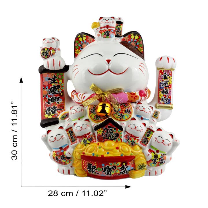 Tribal Trade GmbH - Wholesale Decorative Figurine - Lucky cat Maneki-neko wave cat porcelain 30cm white 084