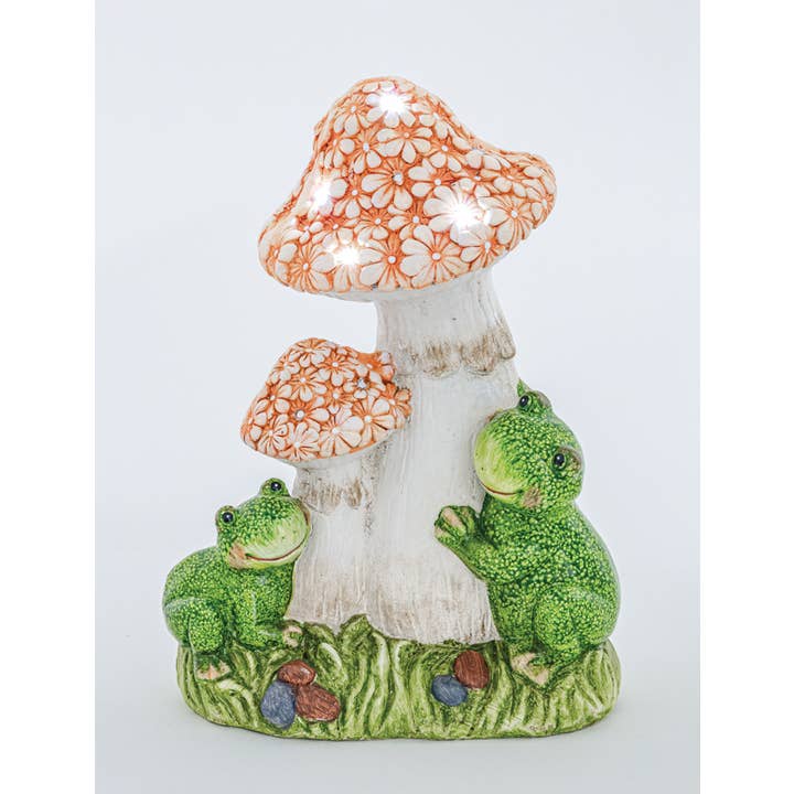 Spring Garden Frogs and Lighted Cap Mushroom for wholesale by Hanna's Handiworks