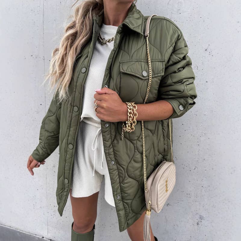 VERT Veste matelassée en coton à simple boutonnage en vente sur Faire1