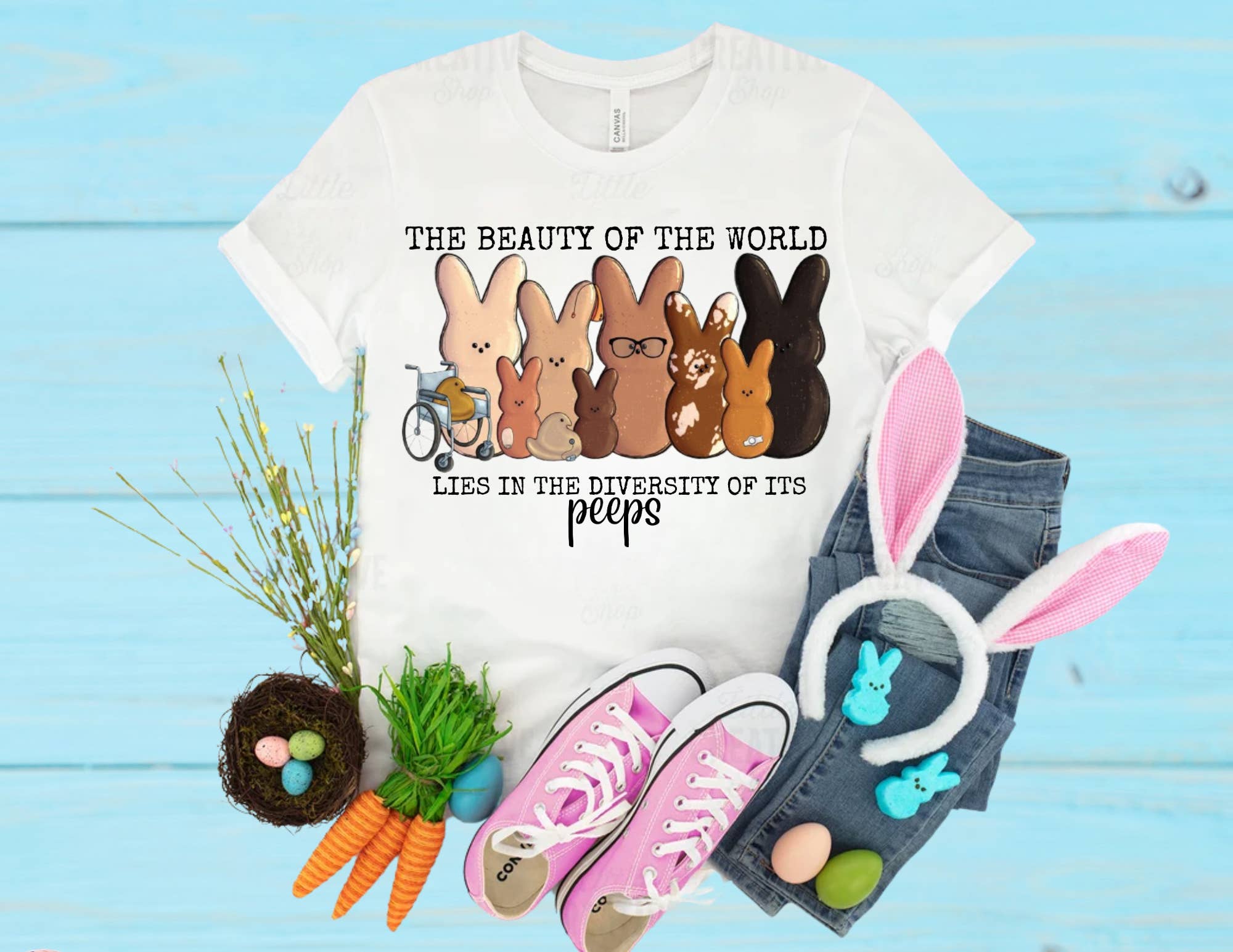 Lasting Impressions CT – Großhandel T-Shirt mit Siebdruck – Damen – Großhandel Ostern Peeps Inklusive Vielfalt T-Shirt - Weiß