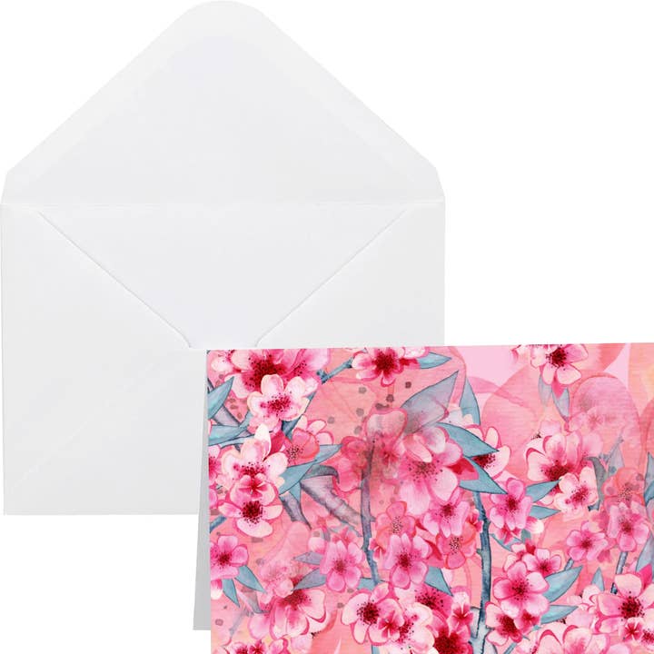 10 Cherry Blossom Handmade Notecards 4x6 with Envelopes Blank Inside for wholesale by Blue Morning Expressions