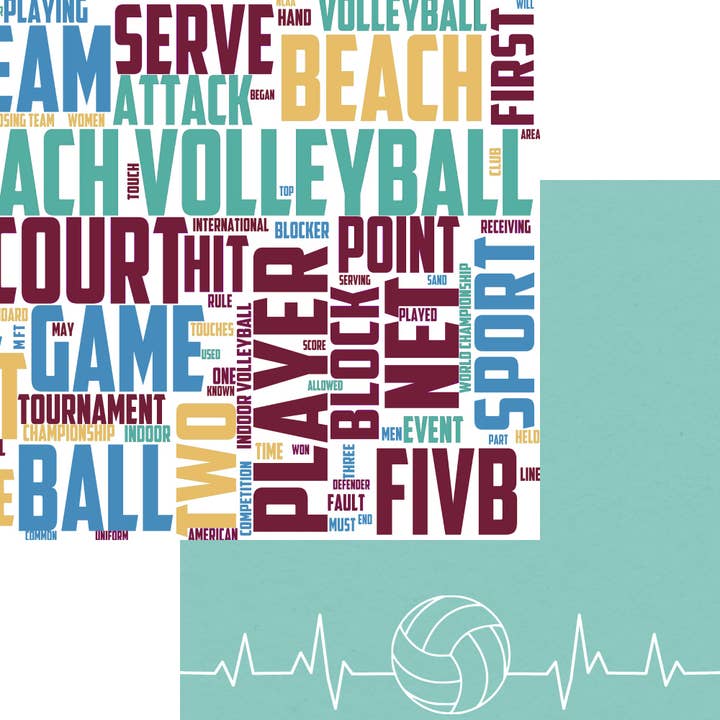 Sports Beat Collection Volleyball Heartbeat 12 x 12 Double-Sided Scrapbook Paper by SSC Designs - 15 Pack for wholesale by SSC Wholesale