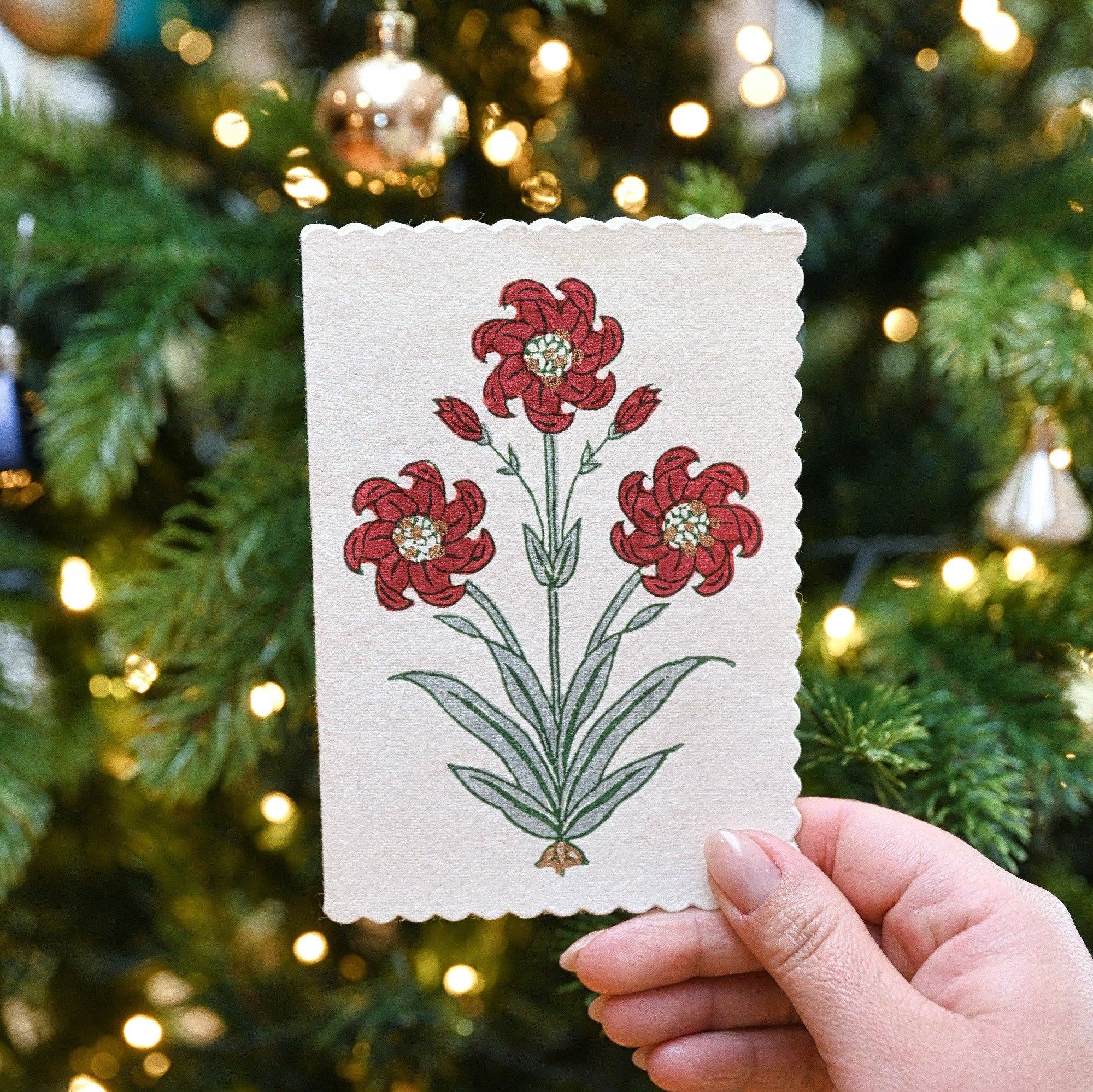 Paper Mirchi – wholesale Season’s Greetings card – Hand Block Printed Greeting Card - GC Nargis Sage1